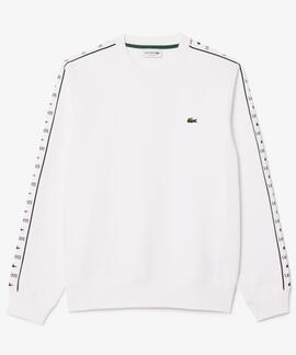 SUDADERA LACOSTE REGULAR FIT BLANCA CON CINTA DEPORTIVA