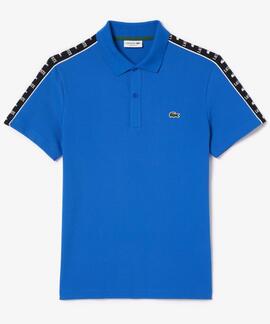 POLO LACOSTE REGULAR FIT AZUL CON CINTA DEPORTIVA