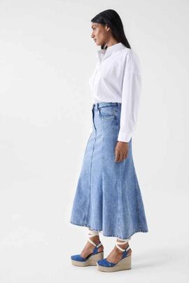 FALDA VAQUERA MIDI SLIM FIT EN DENIM LYOCELL AZUL