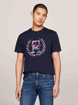 CAMISETA REGULAR FIT AZUL MARINO BORDADO LAUREL MULTICOLOR