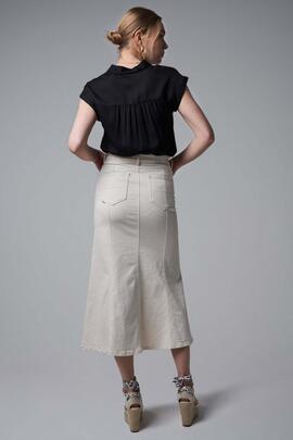 FALDA VAQUERA MIDI TRUE SLIM FIT EN DENIM BEIGE