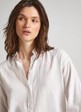 CAMISA POLLY RELAXED FIT ALGODÓN Y LINO EN RAYAS ROSAS
