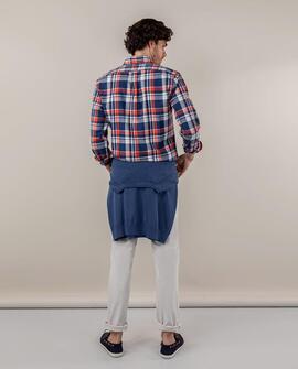 CAMISA CUADRO PREPPY MARINO Y ROJO CORAL