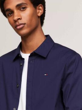 CAMISA ELÁSTICA SLIM FIT POPELÍN AZUL MARINO