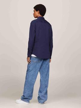 CAMISA ELÁSTICA SLIM FIT POPELÍN AZUL MARINO