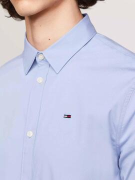 CAMISA ELÁSTICA SLIM FIT POPELÍN AZUL