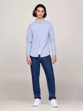 CAMISA ELÁSTICA SLIM FIT POPELÍN AZUL