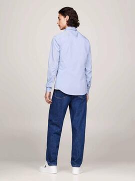 CAMISA ELÁSTICA SLIM FIT POPELÍN AZUL