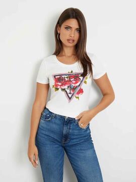 CAMISETA ELÁSTICA ROSES CON LOGOTIPO FLORAL BLANCA