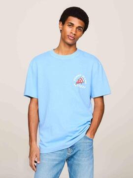 CAMISETA FUN NOVELTY REGULAR FIT LOGO PIZZA AZUL CELESTE