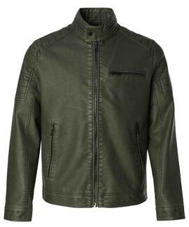 CAZADORA BIKER DE ECOPIEL VERDE CAQUI