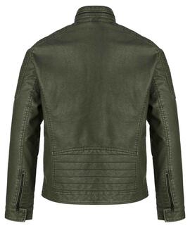 CAZADORA BIKER DE ECOPIEL VERDE CAQUI