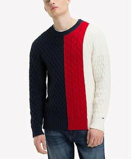 TJM COLORBLOCK CABLE SWEATER