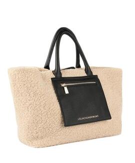 BOLSO SHOPPER BORREGUITO BEIGE Y ECOPIEL NEGRA