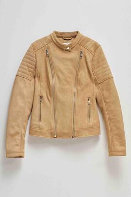CHAQUETA BIKER DE ANTE SINTÉTICO COLOR CAMEL