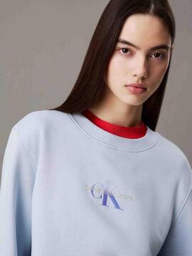 SUDADERA CK REGULAR FIT CON MONOGRAMA GRADIENTE CELESTE