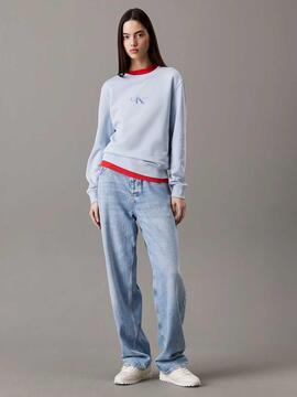 SUDADERA CK REGULAR FIT CON MONOGRAMA GRADIENTE CELESTE