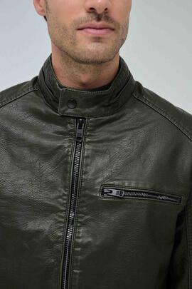 CAZADORA BIKER DE ECOPIEL VERDE CAQUI