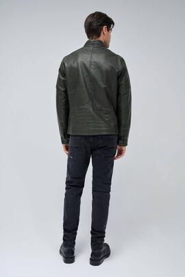 CAZADORA BIKER DE ECOPIEL VERDE CAQUI