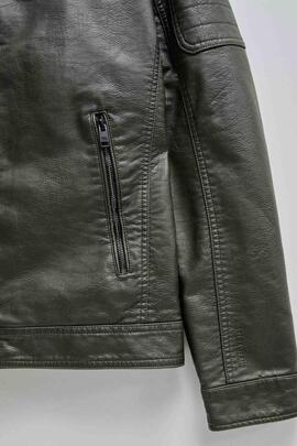 CAZADORA BIKER DE ECOPIEL VERDE CAQUI