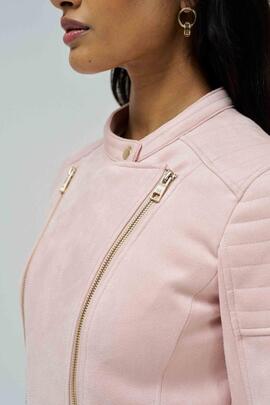 CHAQUETA BIKER DE ANTE SINTÉTICO COLOR ROSA