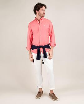 CAMISA ALGODÓN GARMENT DYED ROJO CORAL