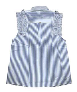 CAMISA SIN MANGAS DE RAYAS AZULES CON VOLANTE EN LOS HOMBROS