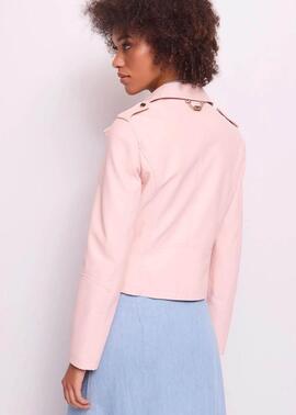 CAZADORA BIKER DE ECOPIEL ROSA