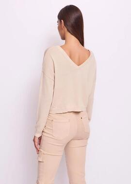JERSEY DE PUNTO FINO BEIGE CON CALADOS