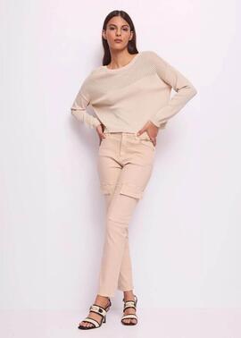 JERSEY DE PUNTO FINO BEIGE CON CALADOS