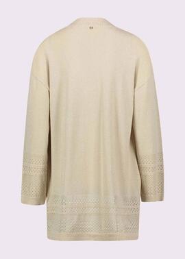 CHAQUETA DE PUNTO FINO BEIGE CON CALADOS