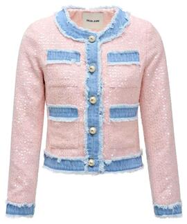 CHAQUETA CHANEL TWEED ROSA CON DETALLES EN DENIM