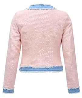 CHAQUETA CHANEL TWEED ROSA CON DETALLES EN DENIM