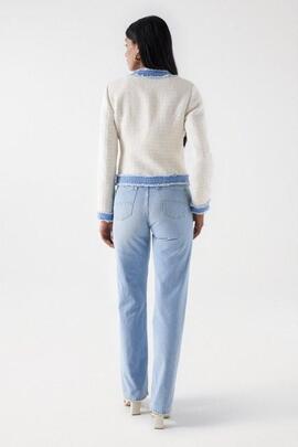 CHAQUETA CHANEL TWEED CRUDO CON DETALLES EN DENIM