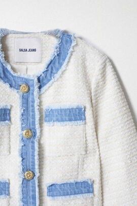 CHAQUETA CHANEL TWEED CRUDO CON DETALLES EN DENIM