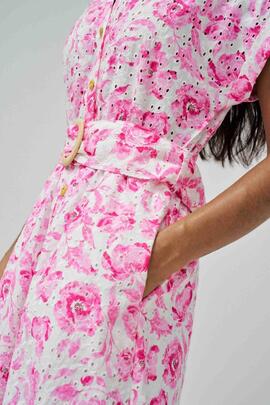 VESTIDO LARGO ESTAMPADO CON BORDADOS Y CALADOS