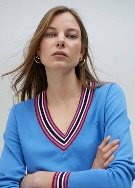 JERSEY ESCOTE PICO CON DETALLE DE COLOR AZUL