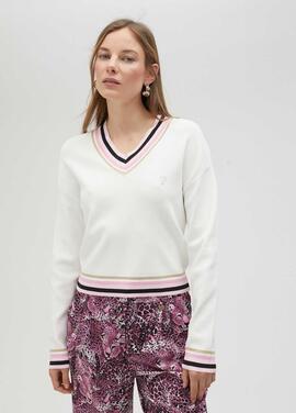 JERSEY ESCOTE PICO CON DETALLE DE COLOR CRUDO