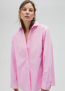 CAMISA POPELÍN OVERSIZE CON LOGO EN STRASS ROSA