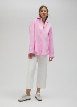 CAMISA POPELÍN OVERSIZE CON LOGO EN STRASS ROSA