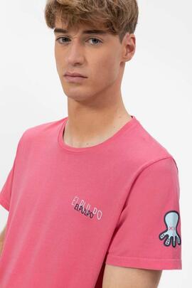 CAMISETA TRIPLE LOGO DIBUJADO ROSA CHICLE