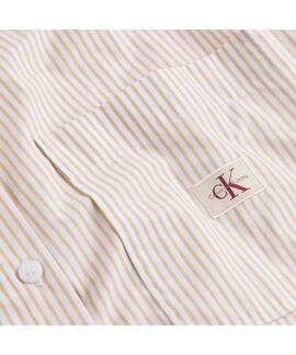 CAMISA CK HOLGADA DE POPELÍN RAYAS BEIGE