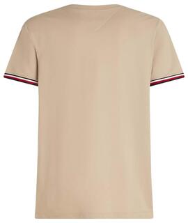 CAMISETA GLOBAL STRIPE CUFF REGULAR FIT PIQUÉ BEIGE
