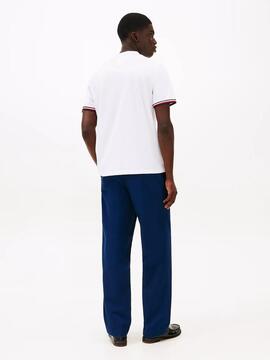 CAMISETA GLOBAL STRIPE CUFF REGULAR FIT PIQUÉ BLANCO