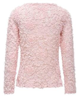 CAMISETA MANGA LARGA ENCAJE CON TEXTURA FLORAL ROSA