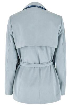 CHAQUETA DE MUJER ECOPIEL AZUL PASTEL CON DETALLE MARINERO