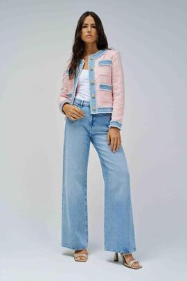 CHAQUETA CHANEL TWEED ROSA CON DETALLES EN DENIM
