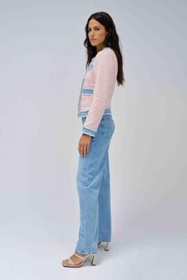 CHAQUETA CHANEL TWEED ROSA CON DETALLES EN DENIM