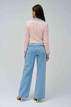 CHAQUETA CHANEL TWEED ROSA CON DETALLES EN DENIM