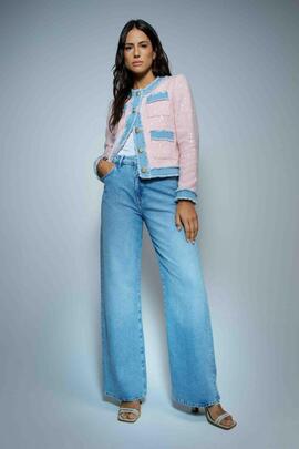 CHAQUETA CHANEL TWEED ROSA CON DETALLES EN DENIM